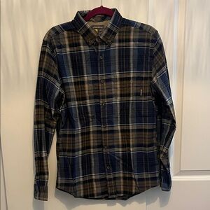 Men’s Eddie Bauer Navy and Tan Plaid Shirt